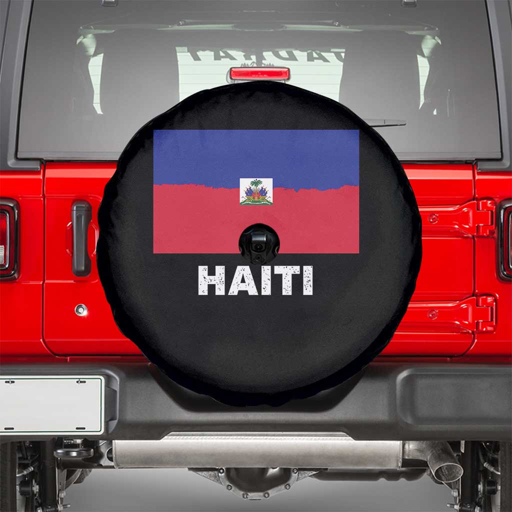 Vintage Distressed Haiti Flag Spare Tire Cover Haitian Heritage Pride TS02 Black Print Your Wear