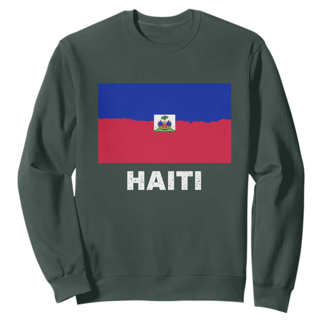 Vintage Distressed Haiti Flag Sweatshirt Haitian Heritage Pride TS02 Dark Forest Green Print Your Wear