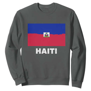 Vintage Distressed Haiti Flag Sweatshirt Haitian Heritage Pride TS02 Dark Heather Print Your Wear