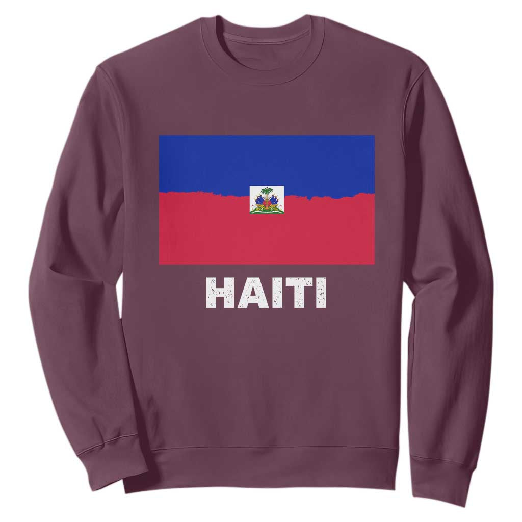 Vintage Distressed Haiti Flag Sweatshirt Haitian Heritage Pride TS02 Maroon Print Your Wear