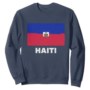 Vintage Distressed Haiti Flag Sweatshirt Haitian Heritage Pride TS02 Navy Print Your Wear