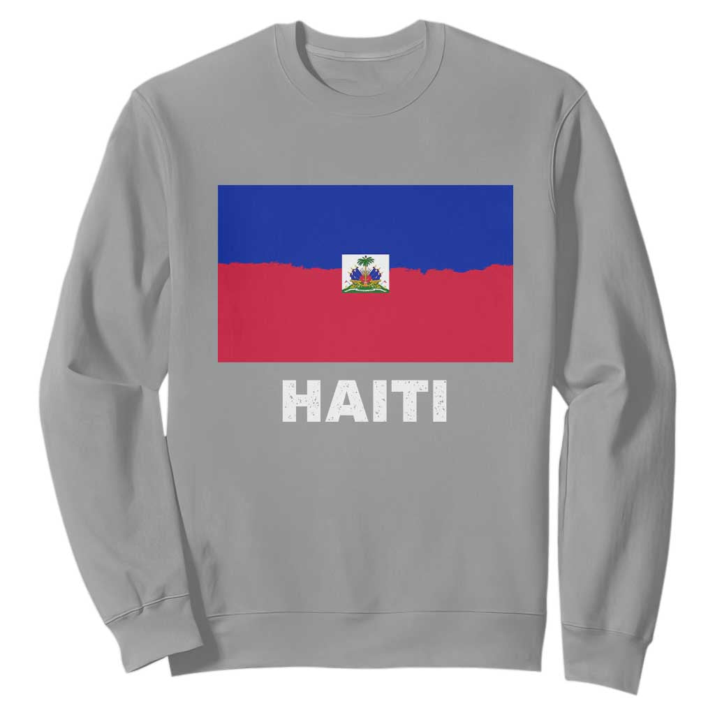 Vintage Distressed Haiti Flag Sweatshirt Haitian Heritage Pride TS02 Sport Gray Print Your Wear