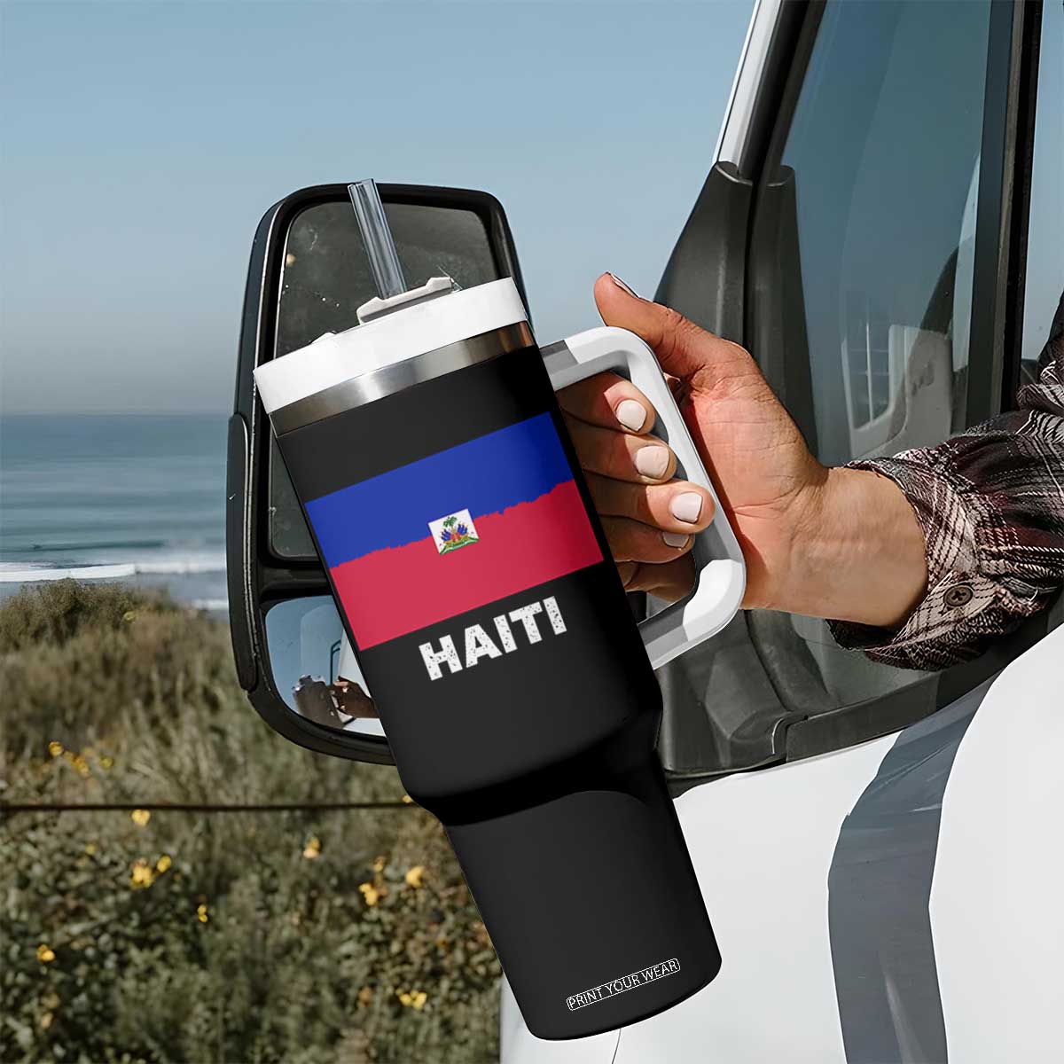 Vintage Distressed Haiti Flag Tumbler With Handle Haitian Heritage Pride TS02 Print Your Wear