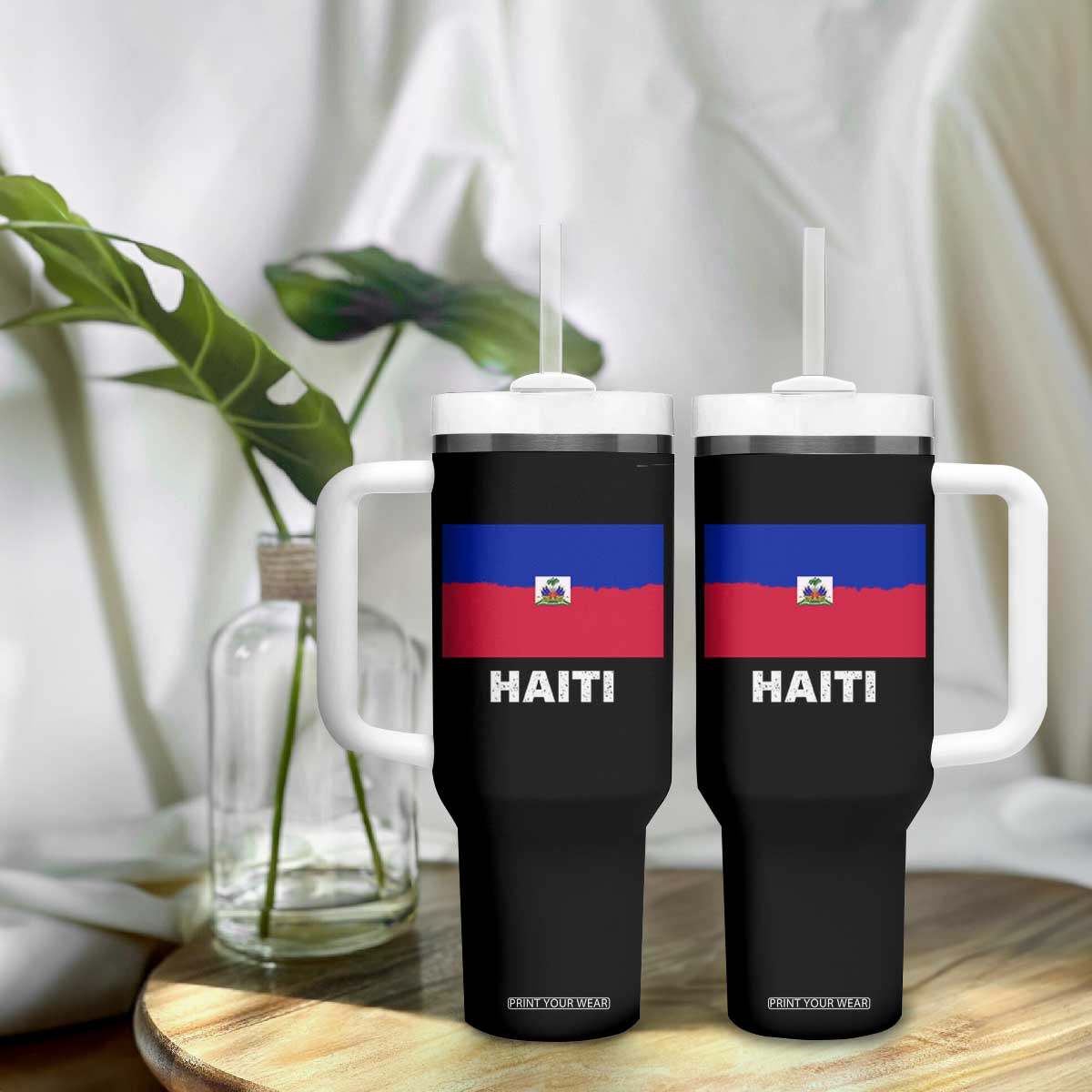 Vintage Distressed Haiti Flag Tumbler With Handle Haitian Heritage Pride TS02 Print Your Wear