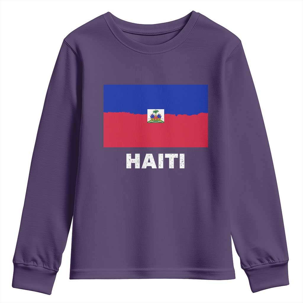 Vintage Distressed Haiti Flag Youth Sweatshirt Haitian Heritage Pride TS02 Purple Print Your Wear