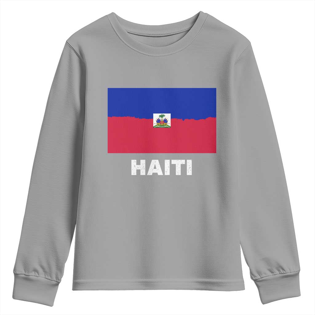 Vintage Distressed Haiti Flag Youth Sweatshirt Haitian Heritage Pride TS02 Sport Gray Print Your Wear