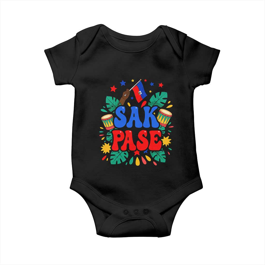 Sak Pase Colorful Festive Haitian Drums Tropical Graphic Baby Onesie Haiti Heritage Pride TS02 Black Print Your Wear