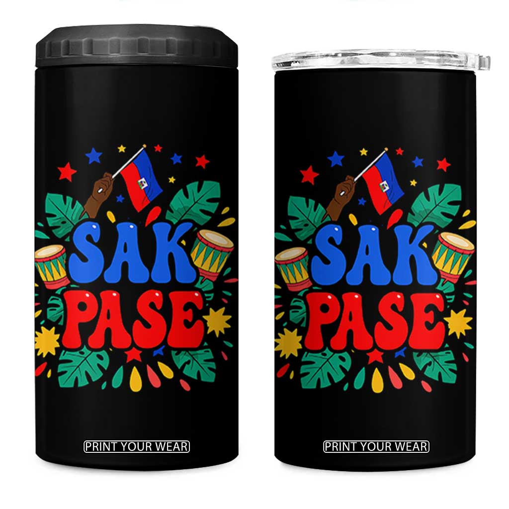 Sak Pase Colorful Festive Haitian Drums Tropical Graphic 4 in 1 Can Cooler Tumbler Haiti Heritage Pride TS02 One Size: 16 oz Black Print Your Wear