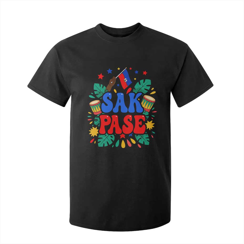 Sak Pase Colorful Festive Haitian Drums Tropical Graphic T Shirt For Kid Haiti Heritage Pride TS02 Black Print Your Wear