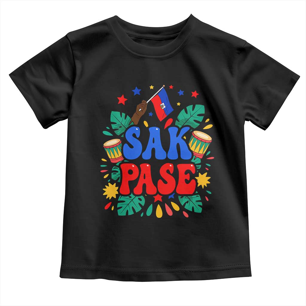 Sak Pase Colorful Festive Haitian Drums Tropical Graphic Toddler T Shirt Haiti Heritage Pride TS02 Black Print Your Wear