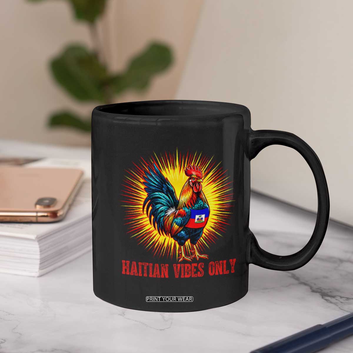 Proud Haitian Rooster Flag Coffee Mug Majestic National Symbol Haiti Heritage Pride TS02 Print Your Wear