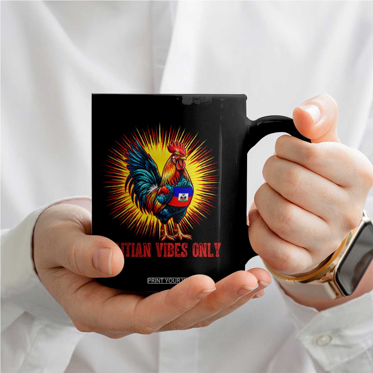 Proud Haitian Rooster Flag Coffee Mug Majestic National Symbol Haiti Heritage Pride TS02 Print Your Wear