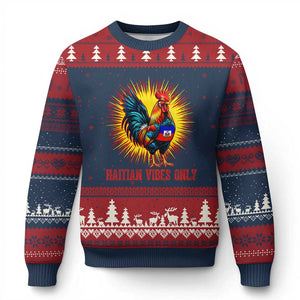 Proud Haitian Rooster Flag Ugly Christmas Sweater Majestic National Symbol Haiti Heritage Pride TS02 Navy Red Print Your Wear