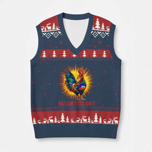 Proud Haitian Rooster Flag V-Neck Knit Sweater Vest Majestic National Symbol Haiti Heritage Pride TS02 Navy Red Print Your Wear