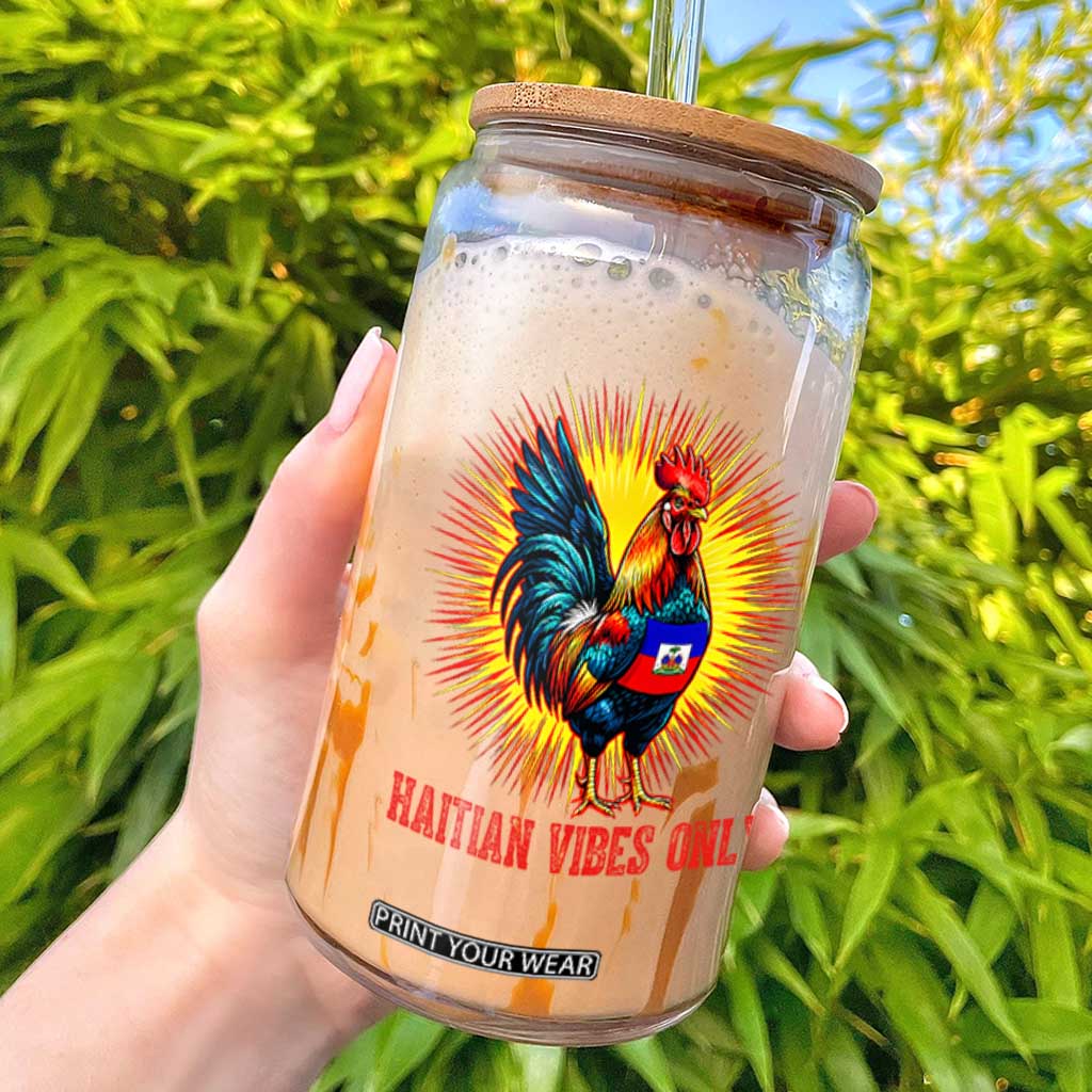 Proud Haitian Rooster Flag Glass Can Majestic National Symbol Haiti Heritage Pride TS02 Black Print Your Wear