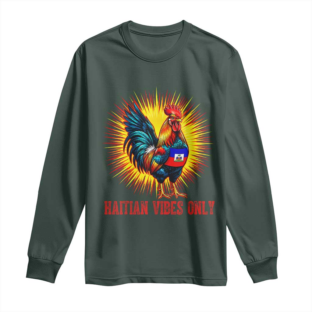 Proud Haitian Rooster Flag Long Sleeve Shirt Majestic National Symbol Haiti Heritage Pride TS02 Dark Forest Green Print Your Wear
