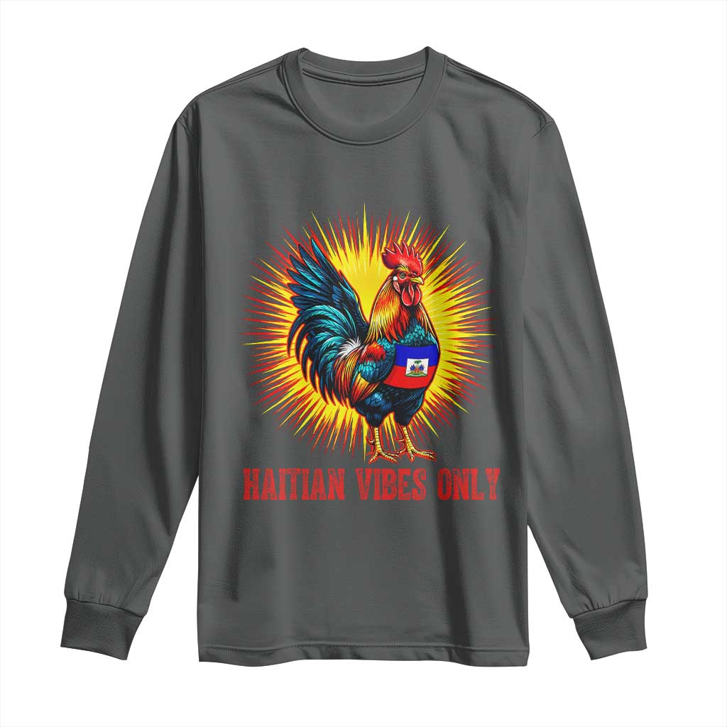 Proud Haitian Rooster Flag Long Sleeve Shirt Majestic National Symbol Haiti Heritage Pride TS02 Dark Heather Print Your Wear