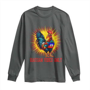 Proud Haitian Rooster Flag Long Sleeve Shirt Majestic National Symbol Haiti Heritage Pride TS02 Dark Heather Print Your Wear