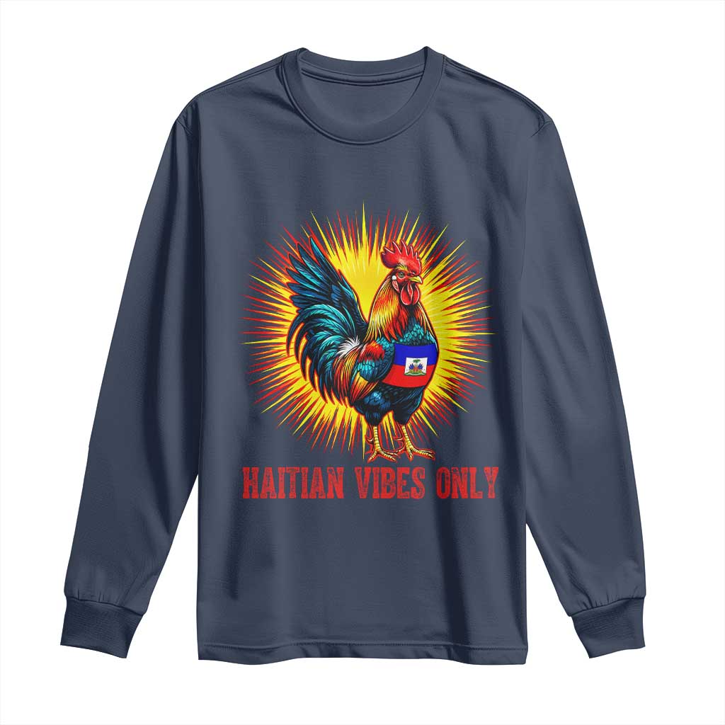 Proud Haitian Rooster Flag Long Sleeve Shirt Majestic National Symbol Haiti Heritage Pride TS02 Navy Print Your Wear