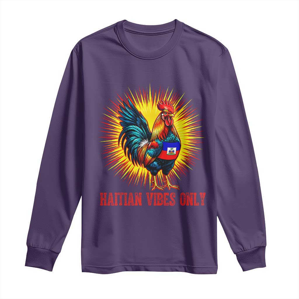Proud Haitian Rooster Flag Long Sleeve Shirt Majestic National Symbol Haiti Heritage Pride TS02 Purple Print Your Wear