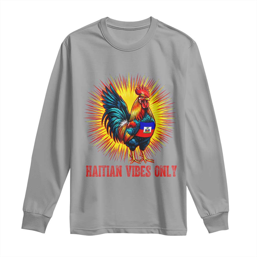 Proud Haitian Rooster Flag Long Sleeve Shirt Majestic National Symbol Haiti Heritage Pride TS02 Sport Gray Print Your Wear
