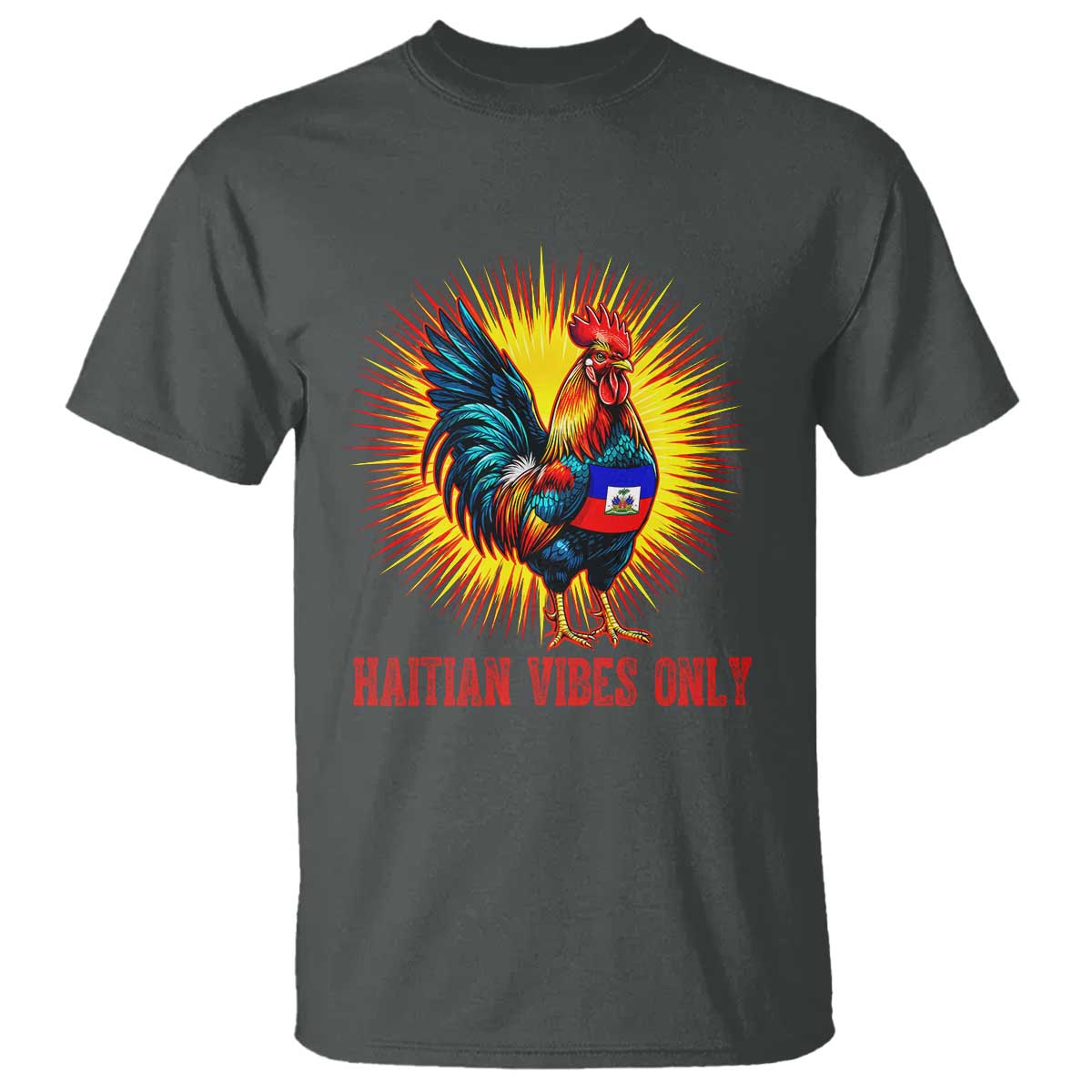 Proud Haitian Rooster Flag T Shirt Majestic National Symbol Haiti Heritage Pride TS02 Dark Heather Print Your Wear