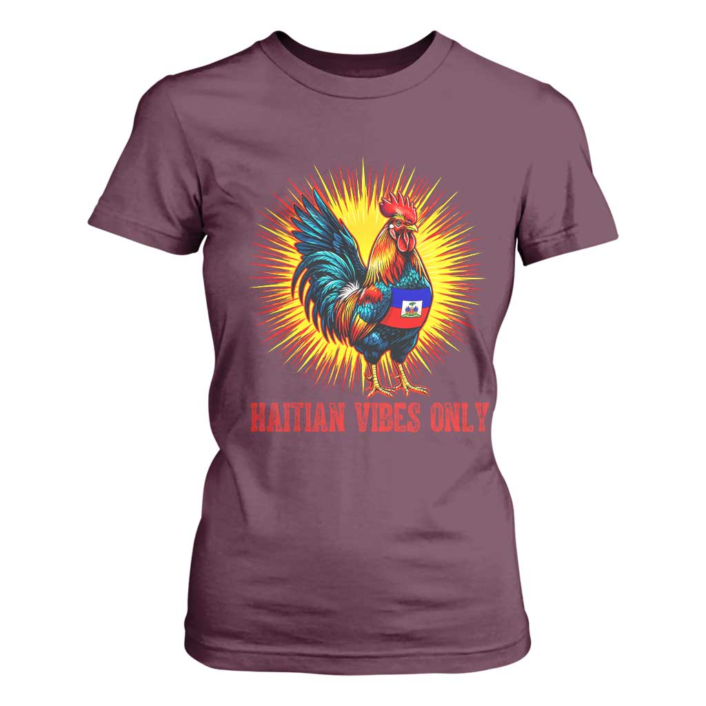 Proud Haitian Rooster Flag T Shirt For Women Majestic National Symbol Haiti Heritage Pride TS02 Maroon Print Your Wear