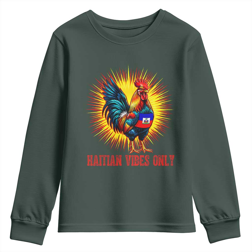 Proud Haitian Rooster Flag Youth Sweatshirt Majestic National Symbol Haiti Heritage Pride TS02 Dark Forest Green Print Your Wear