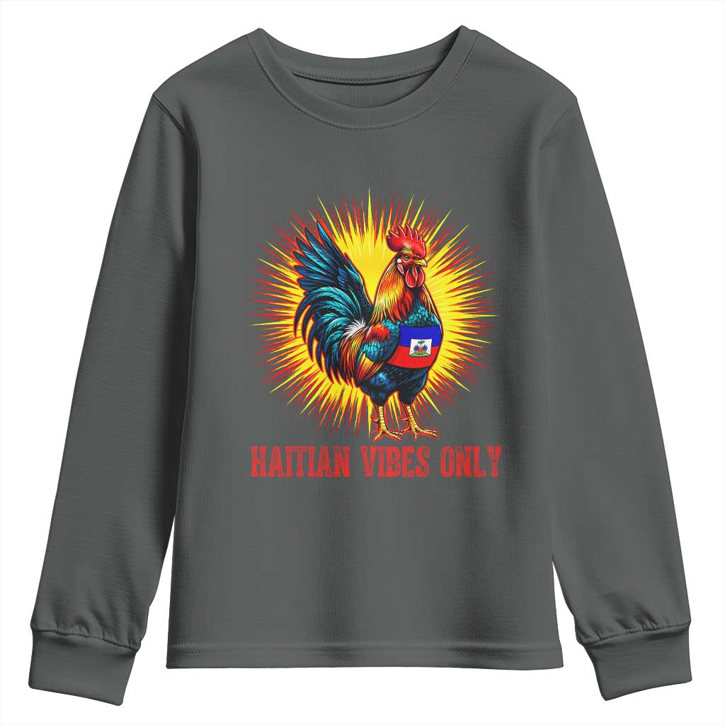 Proud Haitian Rooster Flag Youth Sweatshirt Majestic National Symbol Haiti Heritage Pride TS02 Dark Heather Print Your Wear