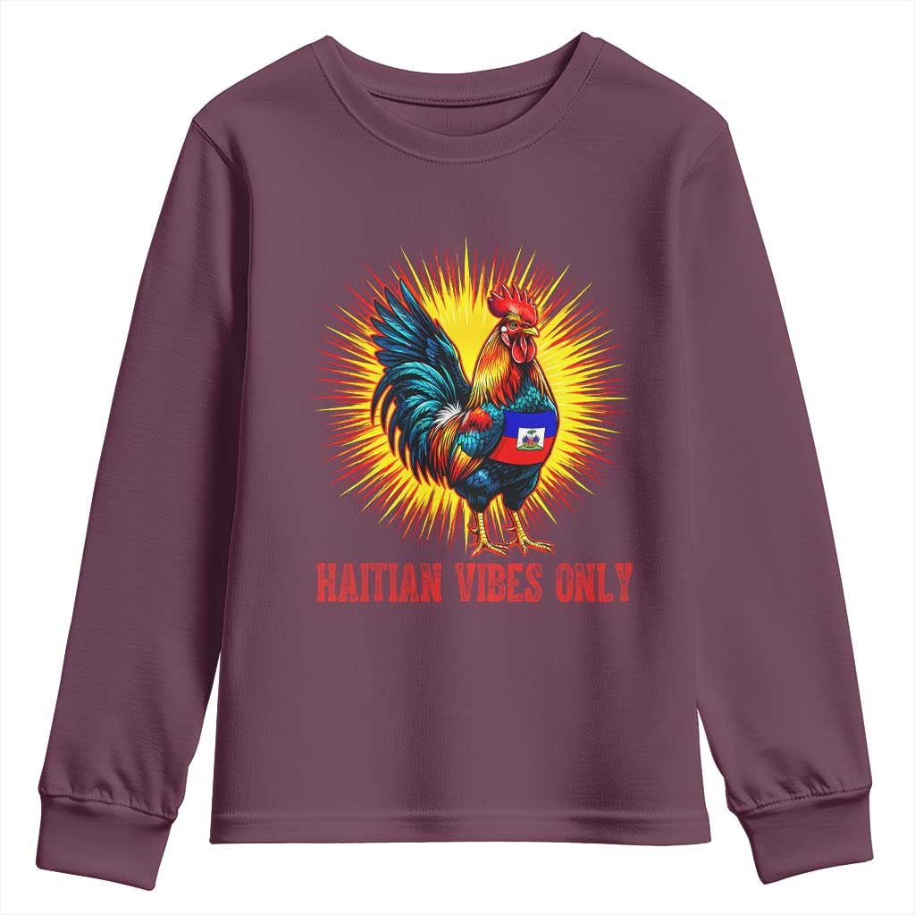 Proud Haitian Rooster Flag Youth Sweatshirt Majestic National Symbol Haiti Heritage Pride TS02 Maroon Print Your Wear