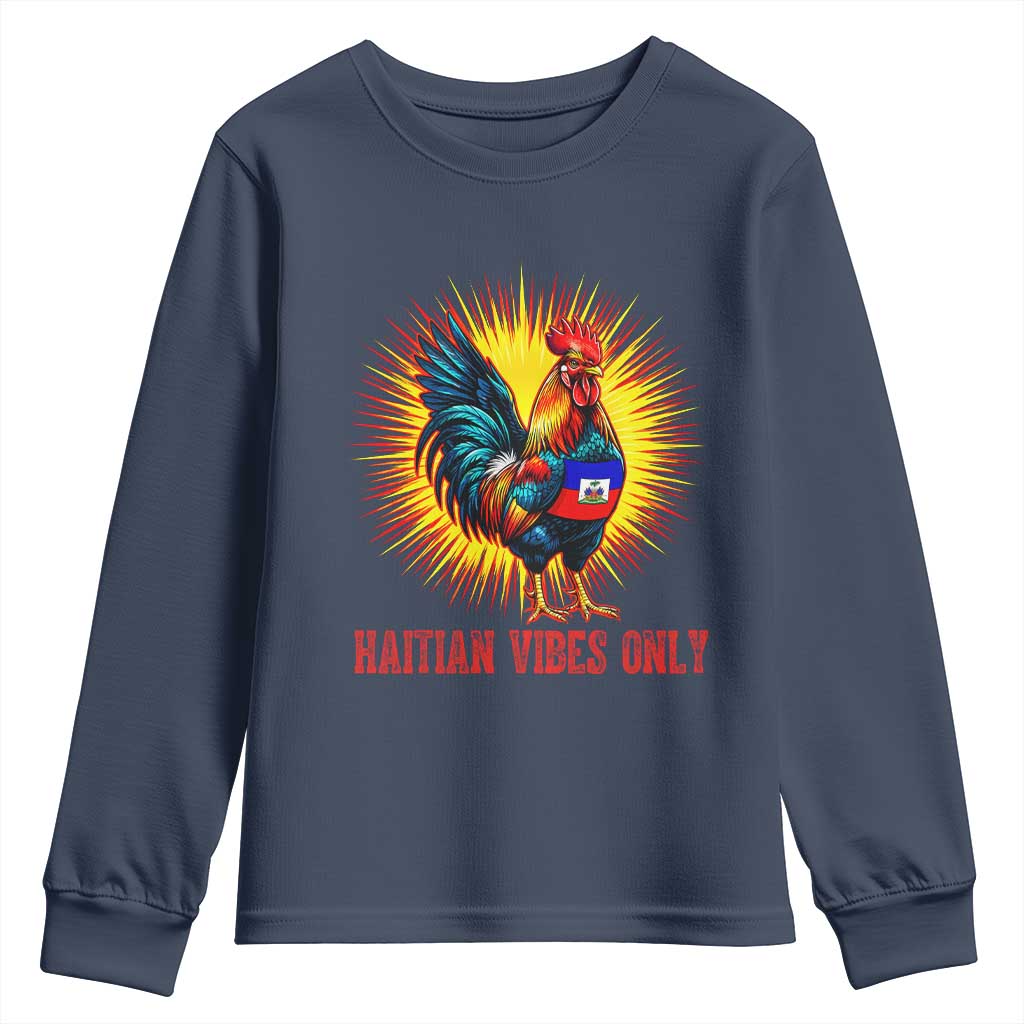 Proud Haitian Rooster Flag Youth Sweatshirt Majestic National Symbol Haiti Heritage Pride TS02 Navy Print Your Wear