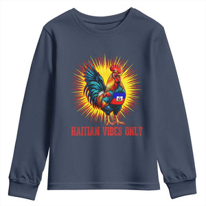 Proud Haitian Rooster Flag Youth Sweatshirt Majestic National Symbol Haiti Heritage Pride TS02 Navy Print Your Wear
