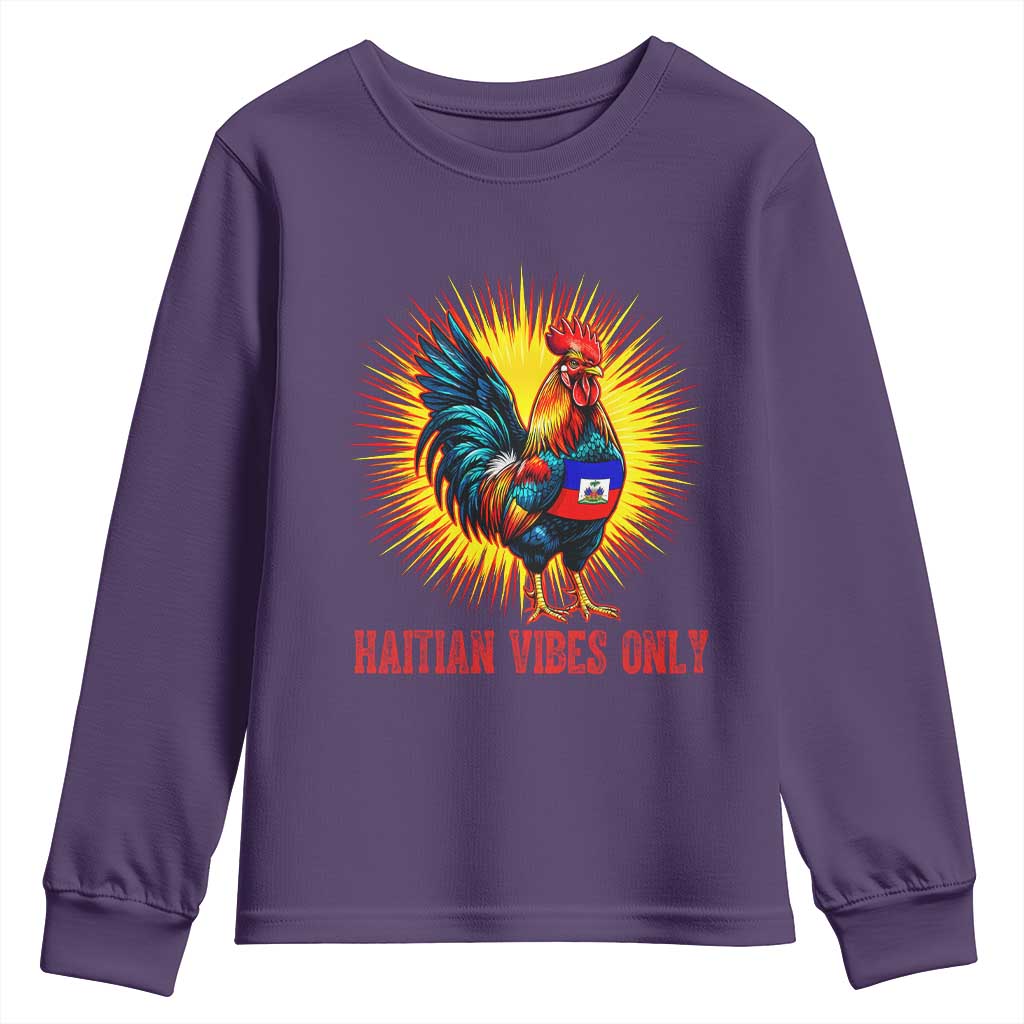 Proud Haitian Rooster Flag Youth Sweatshirt Majestic National Symbol Haiti Heritage Pride TS02 Purple Print Your Wear