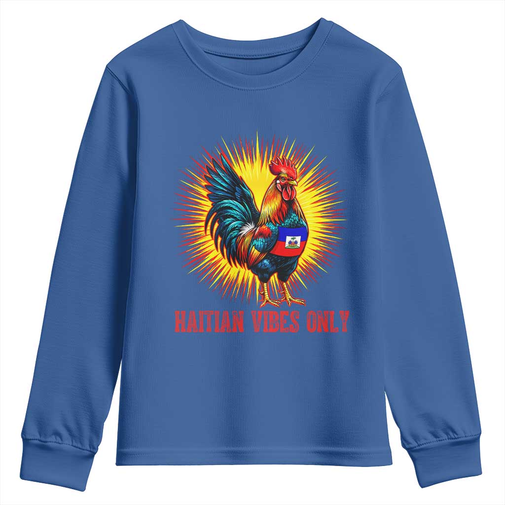 Proud Haitian Rooster Flag Youth Sweatshirt Majestic National Symbol Haiti Heritage Pride TS02 Royal Blue Print Your Wear