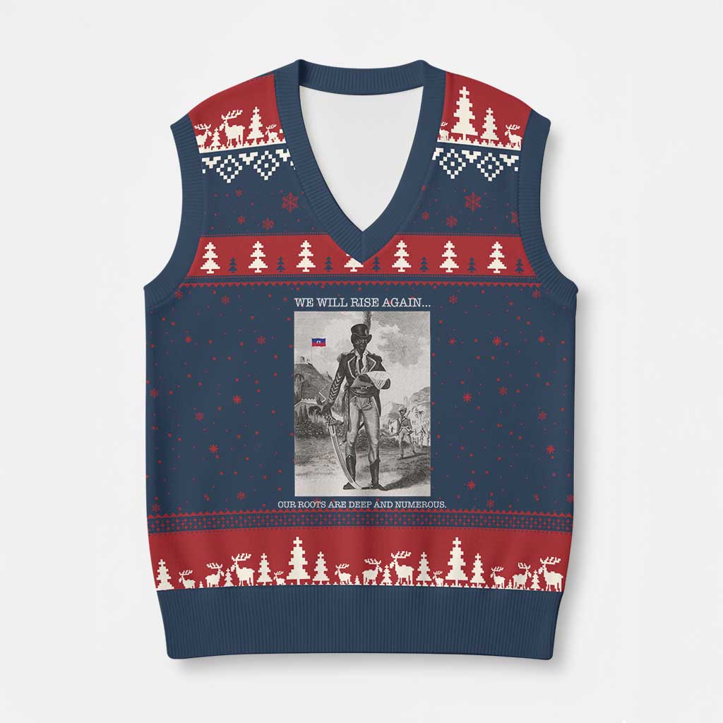 Haitian Revolution Toussaint Louverture V-Neck Knit Sweater Vest We Will Rise Again Historic Graphic TS02 Navy Red Print Your Wear