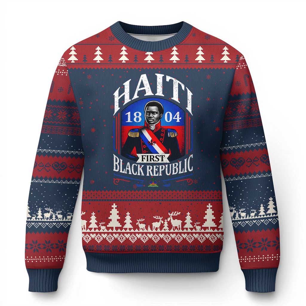 1804 First Black Republic Vintage Graphic Ugly Christmas Sweater Jean Jacques Dessalines Historic TS02 Navy Red Print Your Wear