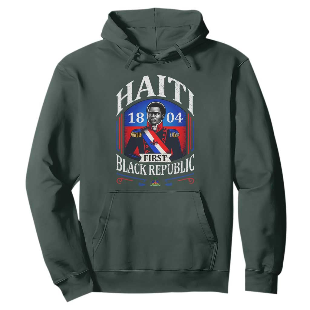 1804 First Black Republic Vintage Graphic Hoodie Jean Jacques Dessalines Historic TS02 Dark Forest Green Print Your Wear