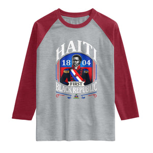1804 First Black Republic Vintage Graphic Raglan Shirt Jean Jacques Dessalines Historic TS02 Heather Gray Heather Red Print Your Wear
