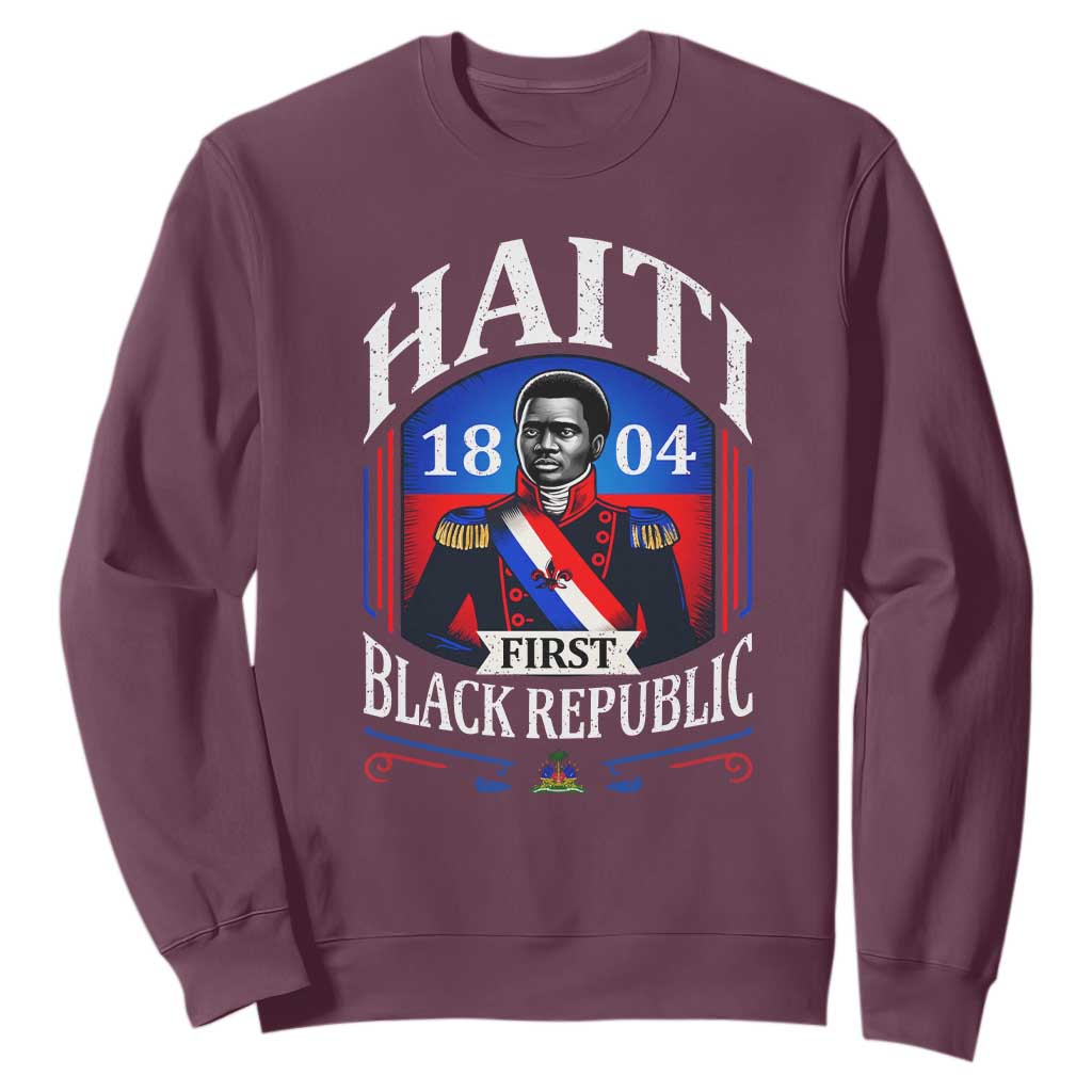 1804 First Black Republic Vintage Graphic Sweatshirt Jean Jacques Dessalines Historic TS02 Maroon Print Your Wear