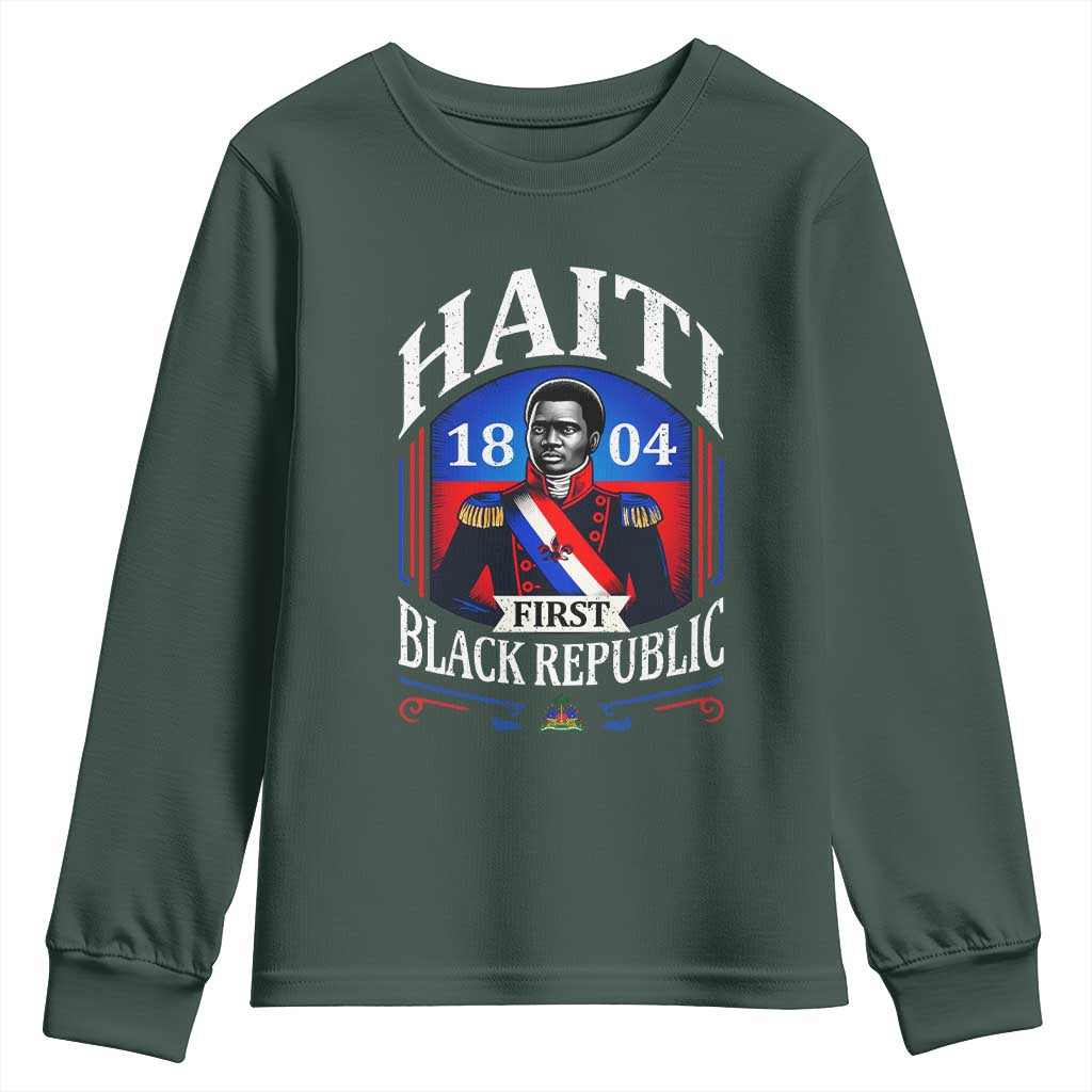 1804 First Black Republic Vintage Graphic Youth Sweatshirt Jean Jacques Dessalines Historic TS02 Dark Forest Green Print Your Wear