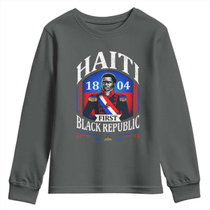 1804 First Black Republic Vintage Graphic Youth Sweatshirt Jean Jacques Dessalines Historic TS02 Dark Heather Print Your Wear