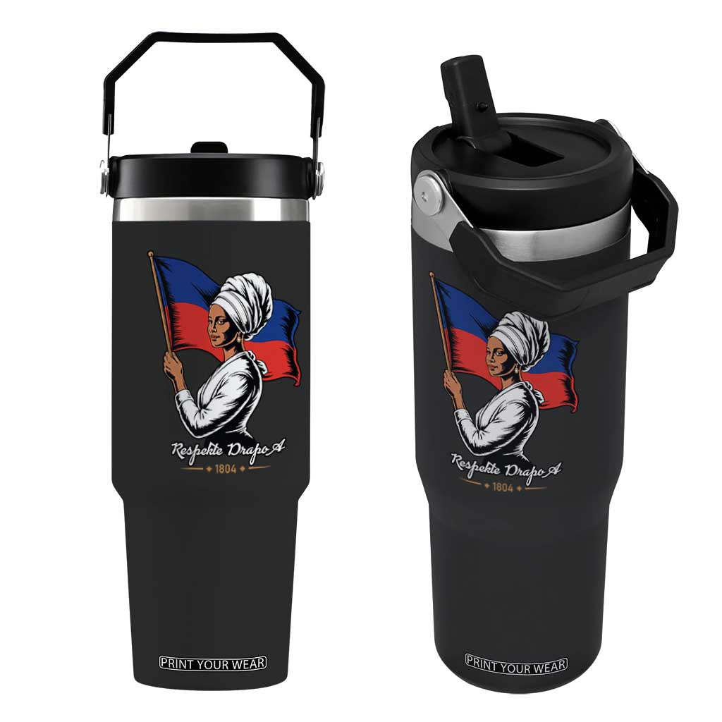 Respekte Drapo A 1804 Haitian Independence Day Flip Straw Tumbler Proud Haitian Woman Flag Heritage