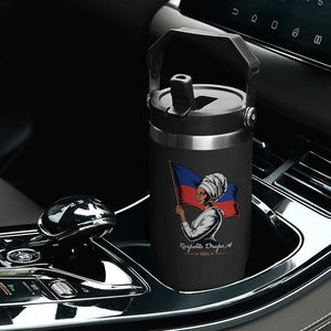 Respekte Drapo A 1804 Haitian Independence Day Flip Straw Tumbler Proud Haitian Woman Flag Heritage