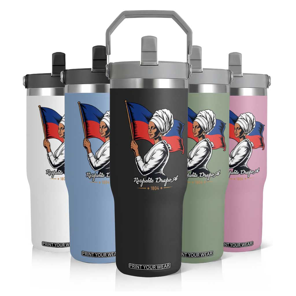 Respekte Drapo A 1804 Haitian Independence Day Flip Straw Tumbler Proud Haitian Woman Flag Heritage