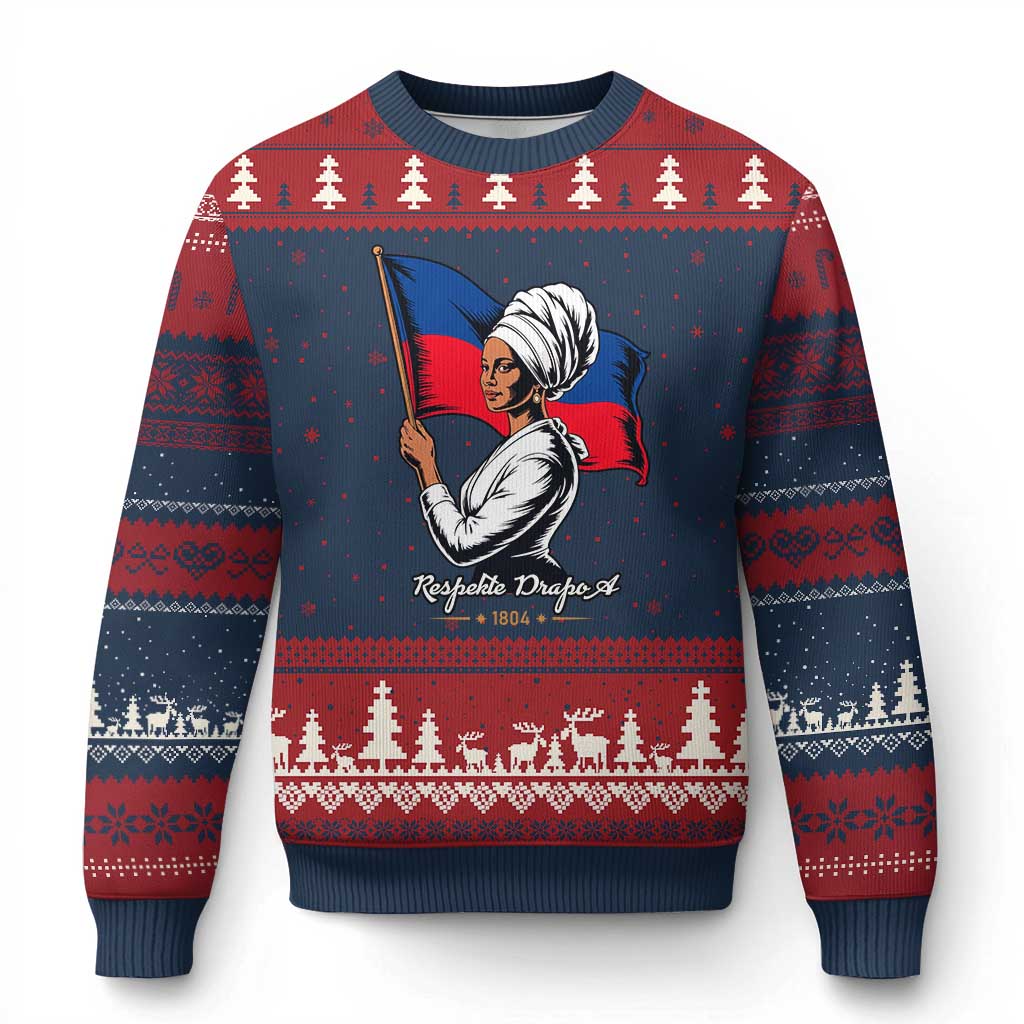 Respekte Drapo A 1804 Haitian Independence Day Ugly Christmas Sweater Proud Haitian Woman Flag Heritage