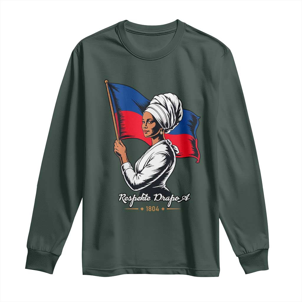 Respekte Drapo A 1804 Haitian Independence Day Long Sleeve Shirt Proud Haitian Woman Flag Heritage