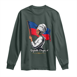 Respekte Drapo A 1804 Haitian Independence Day Long Sleeve Shirt Proud Haitian Woman Flag Heritage