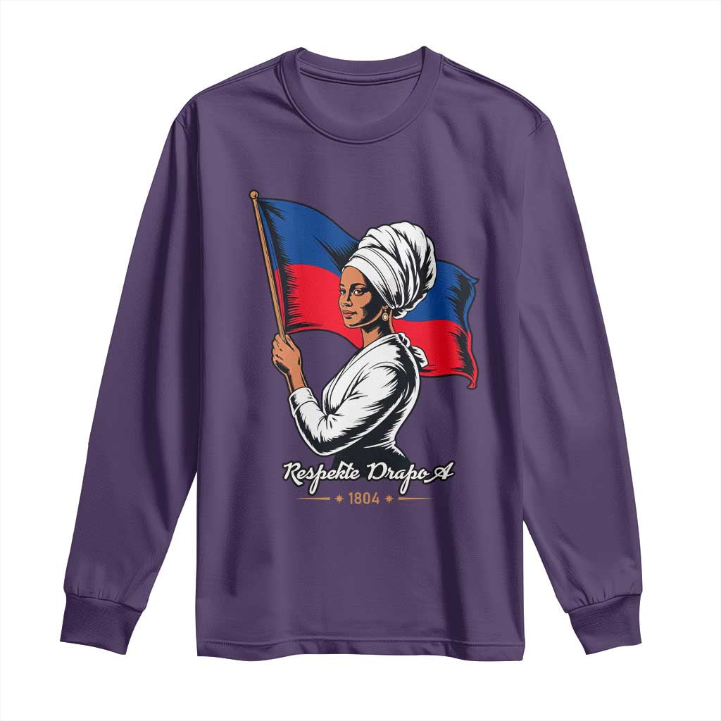 Respekte Drapo A 1804 Haitian Independence Day Long Sleeve Shirt Proud Haitian Woman Flag Heritage