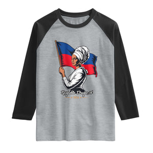 Respekte Drapo A 1804 Haitian Independence Day Raglan Shirt Proud Haitian Woman Flag Heritage