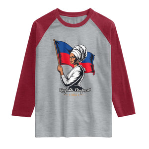 Respekte Drapo A 1804 Haitian Independence Day Raglan Shirt Proud Haitian Woman Flag Heritage